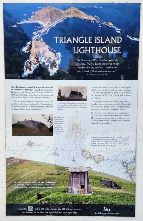 Triangle Island Lighthouse interpretive panel at the Sooke Region Museum
